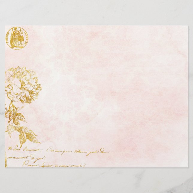 Pink Damask & Gold Floral Scrapbook Paper (Front)