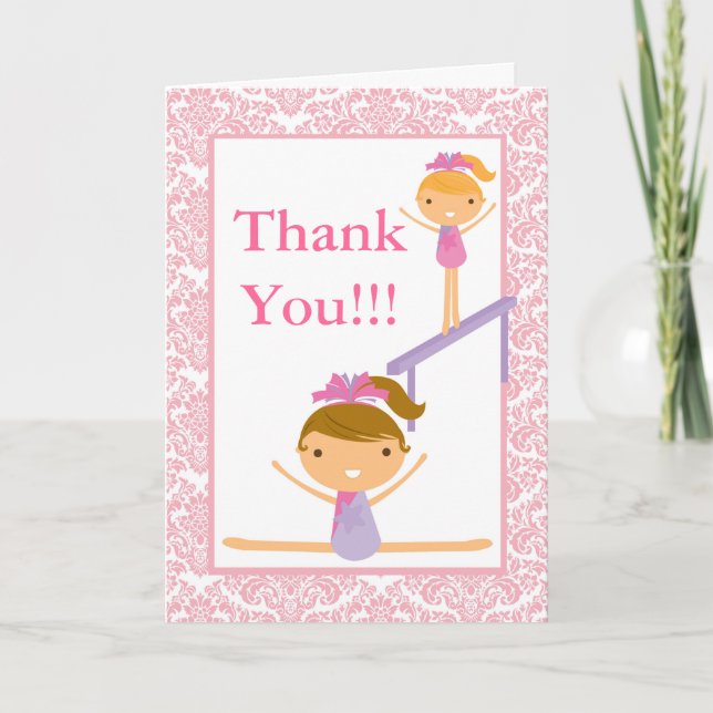 Pink Damask Gymnast Anniversaire Merci (Devant)