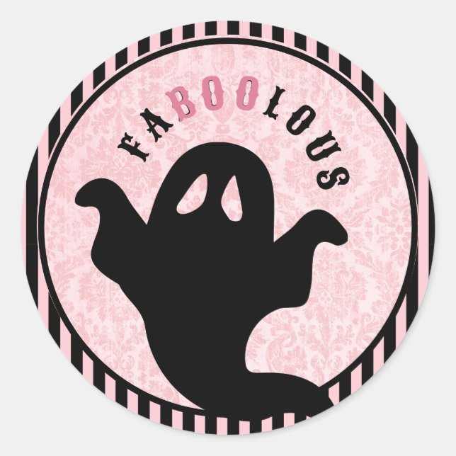 Pink Damask | Halloween Ghost | FABOOLOUS Classic Round Sticker (Front)