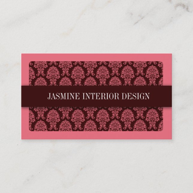 Pink Damask Interior Design Business Card (Front)