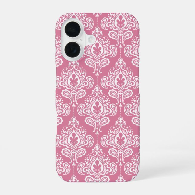 Pink Damask iPhone 16 Case (Back)