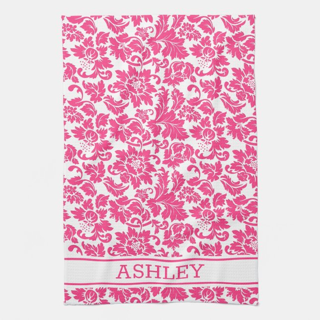 Pink Damask Kitchen Towel (Vertical)