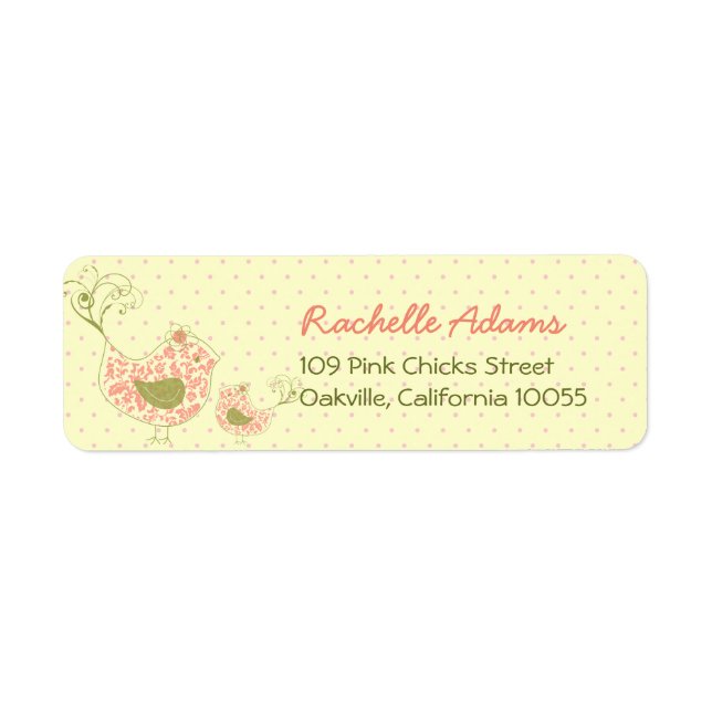 Pink Damask Mommy & Baby Girl Birds Chic Address (Front)