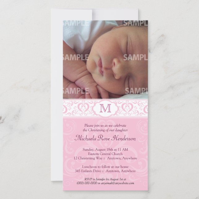 Pink Damask Monogram Baptism/Christening (Front)