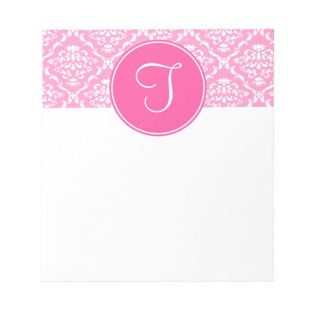 Pink Damask Monogram Notepad (Front)