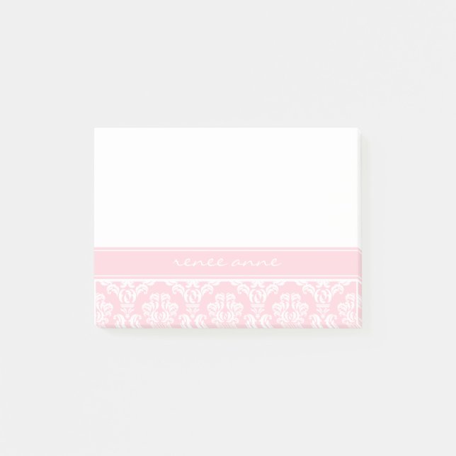 Pink Damask Monogram Post-it® Notes (Front)