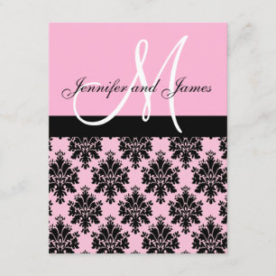 Pink Damask Monogram Wedding Invitations