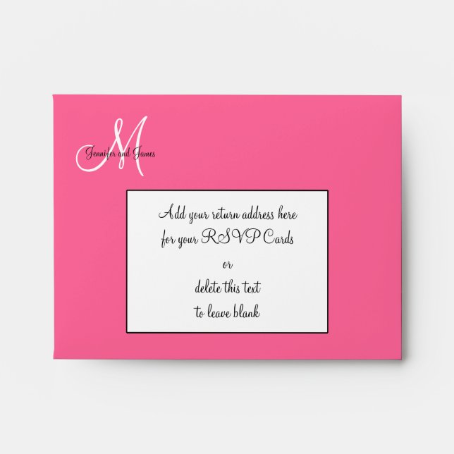 Pink Damask Monogram Wedding RSVP Envelopes (Front)