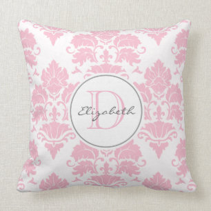 Pink Damask Monogrammed Pillow