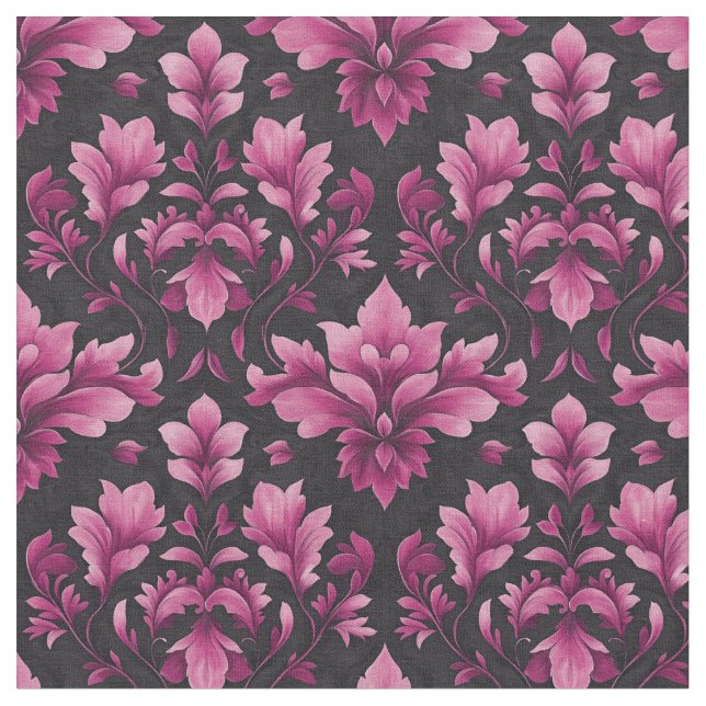 Pink Damask on Black Fabric (Close Up)