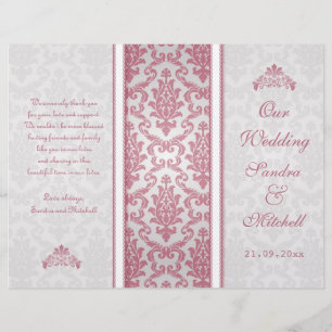 Pink damask on silver Wedding Program