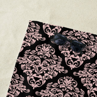 Pink Damask Party Girl Beach Towel