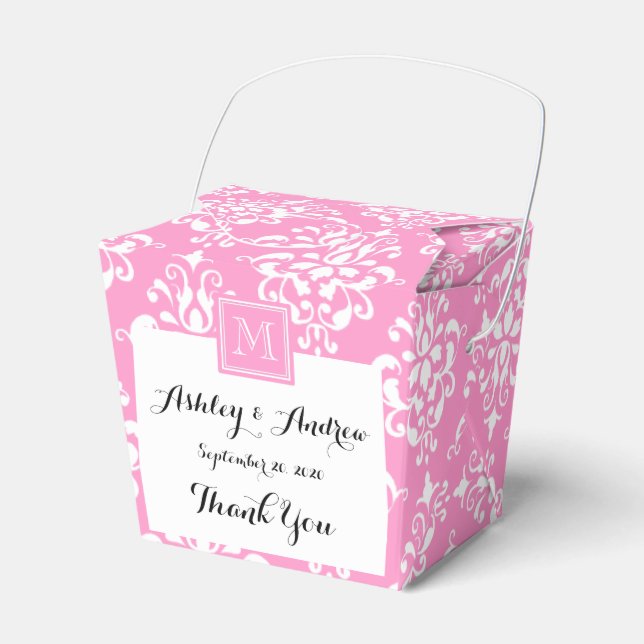 Pink Damask Pattern 1 with Monogram Favor Box (Front Side)