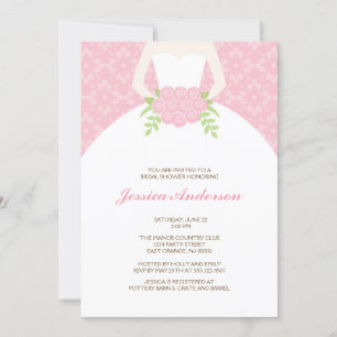 Pink Damask Pattern Bridal Shower Invitation