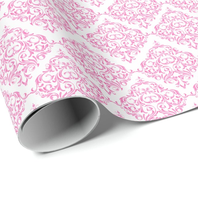 Pink Damask Pattern | DIY Background Colour Wrapping Paper (Roll Corner)
