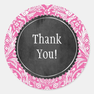 Pink Damask Pattern Flower Chalkboard Customizable Classic Round Sticker