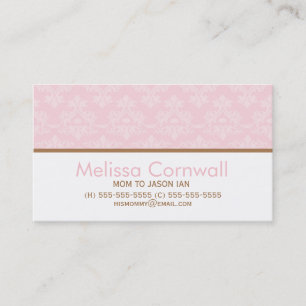 Pink Damask Pattern Mom Calling Cards