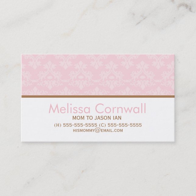 Pink Damask Pattern Mom Calling Cards (Front)
