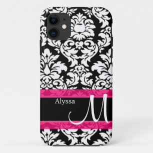 Pink Damask Personalized iPhone 11 Case