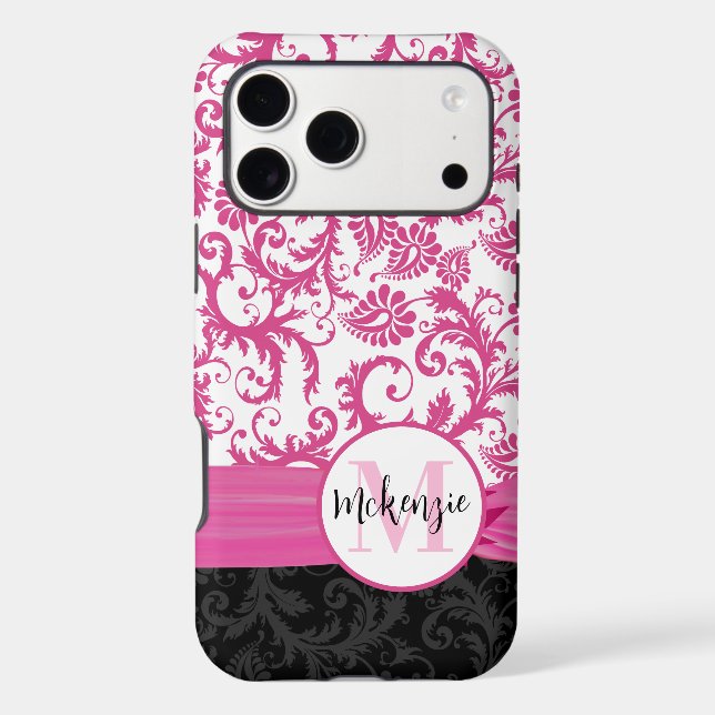 Pink Damask Personalized Printed Fleur de lis (Back)