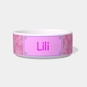 Pink Damask Pet Bowl Personlized