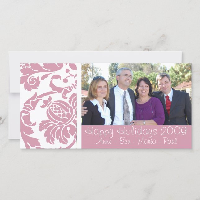 Pink Damask Photo Card (Front)