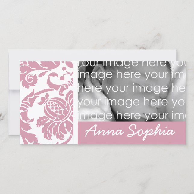 Pink Damask Photo Card (Front)