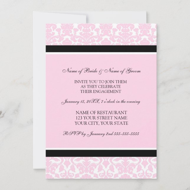 Pink Damask Photo Engagement Party Invitations (Front)