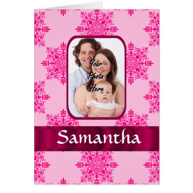 Pink damask photo template (Front)