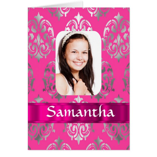 Pink damask photo template (Front)