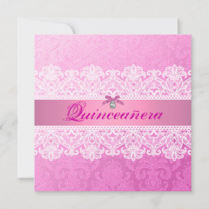 Pink Damask Quinceanera Birthday Invite