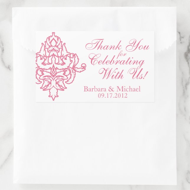 Pink Damask Rectangle Wedding Stickers (Bag)