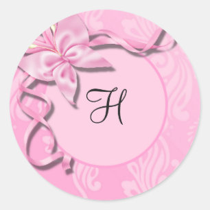 Pink Damask Ribbon Butterfly Wedding Seal