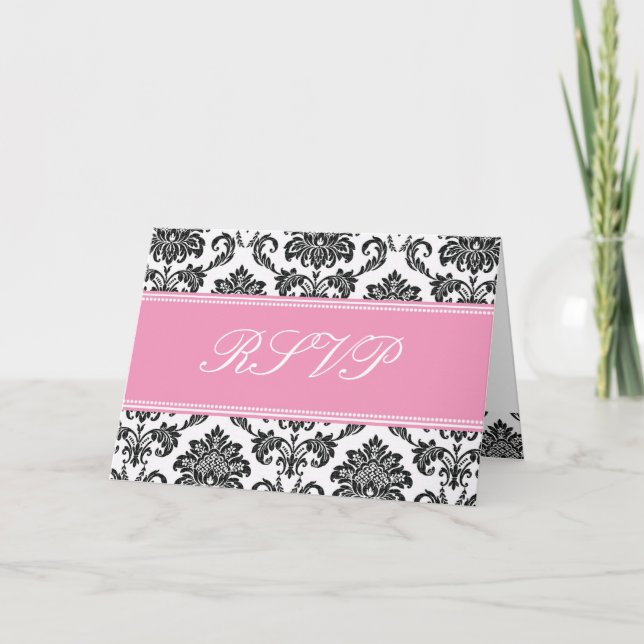 Pink Damask RSVP Card (Front)