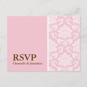 Pink Damask RSVP Postcard