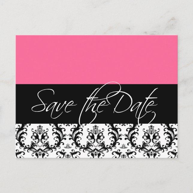 Pink Damask Save the Date Postcards Wedding (Front)