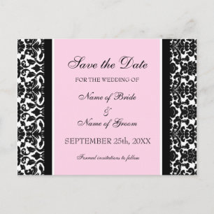 Pink Damask Save the Date Wedding Postcards