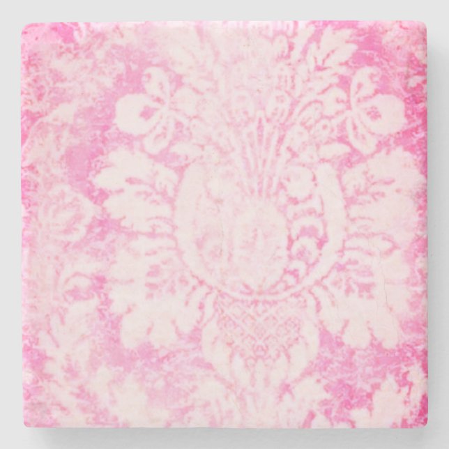 Pink Damask Stone Coasters (Front)