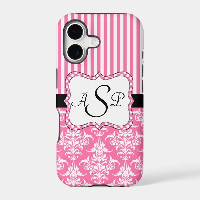 Pink Damask Stripes Personalized Monogram (Back)