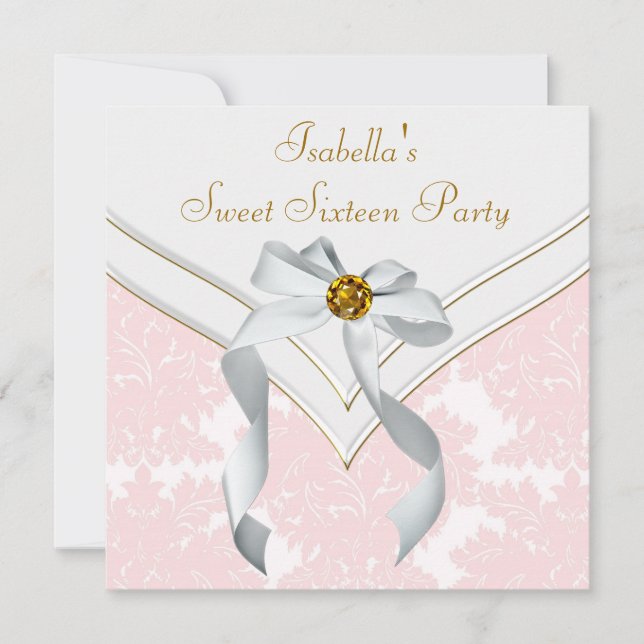 Pink Damask Sweet 16 Party Invitation (Front)