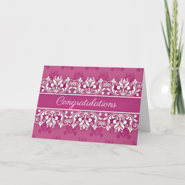 Pink Damask swirl Congratulations Card (Front)