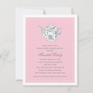 Pink Damask Teapot Tea Party Wedding Shower Invitation