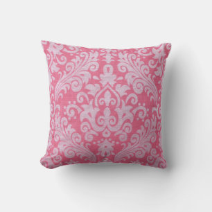 Pink Damask Throw Pillow