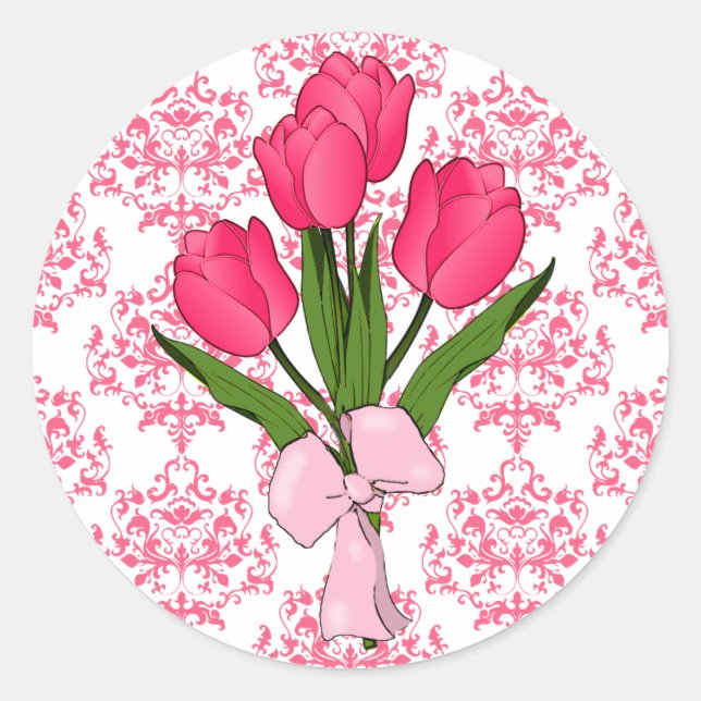 Pink Damask & Tulips Sticker (Front)