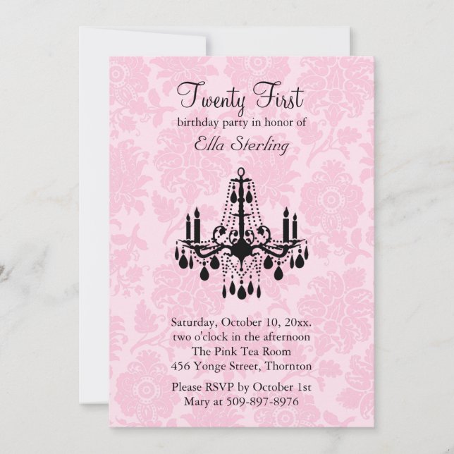 Pink Damask Vingt-et-unième invitation anniversair (Devant)