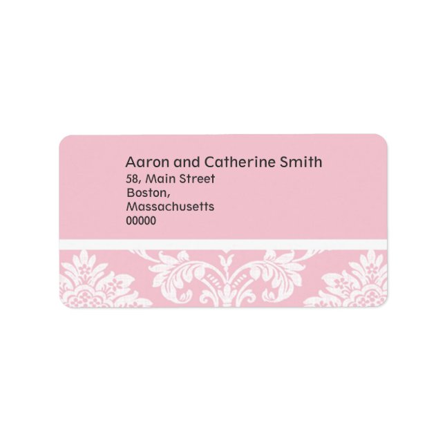 Pink Damask Wedding Address Labels (Front)