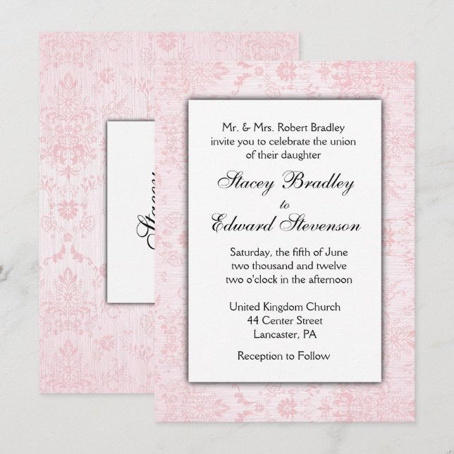 Pink Damask Wedding Invitation (Front/Back)
