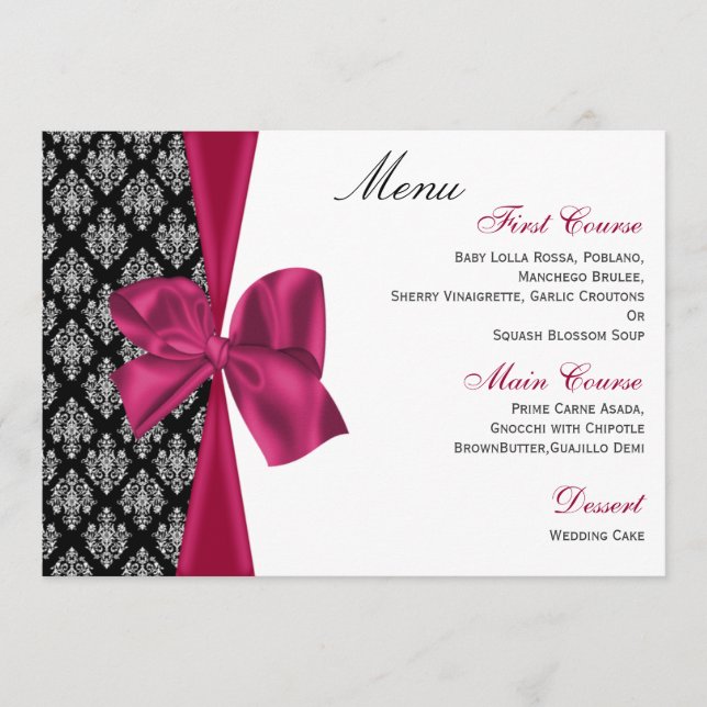 pink damask  wedding menu (Front)