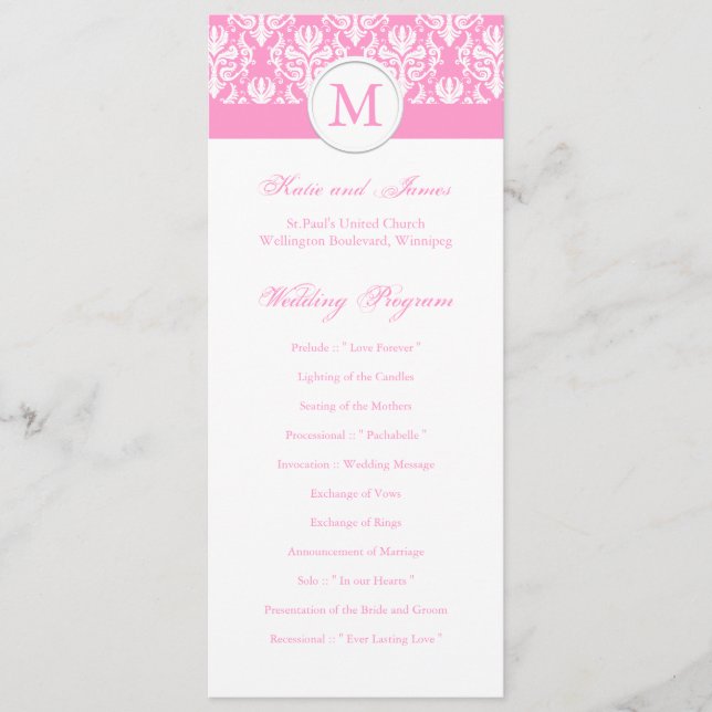 PInk Damask Wedding Program (Front)
