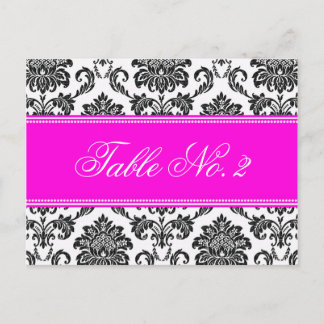 Pink Damask Wedding Table Number Postcard